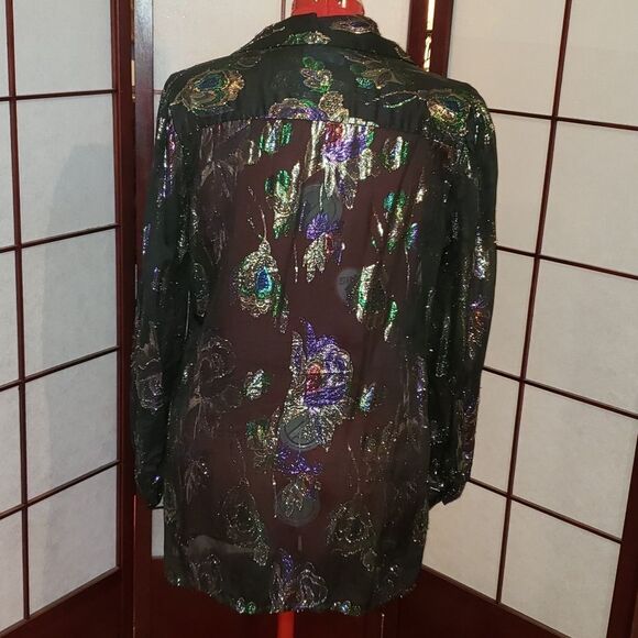 Teddi of Cali. Sheer Black Metallic Floral Blouse - Picture 4 of 10